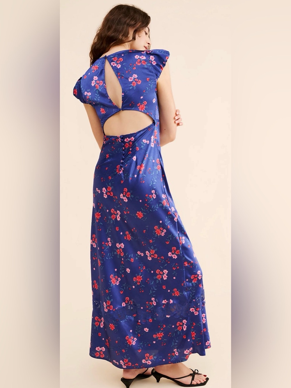 Free People Butterfly Babe Maxi Dress Blue Floral Lace Open Back L - Picture 3 of 9